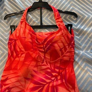 Jantzen Coral and Pink Printed Halter Top Swimsuit